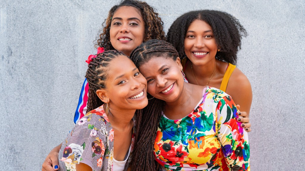 Four women smiling closely together